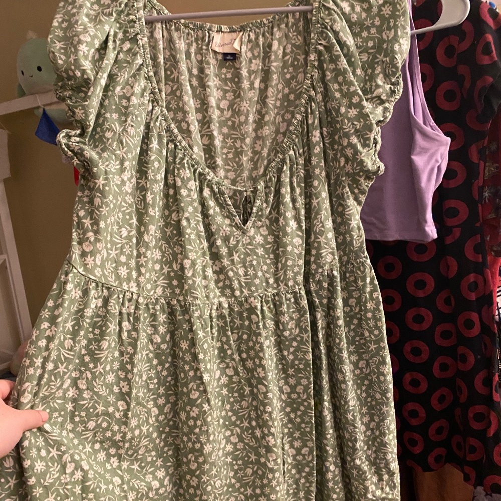 Cottagecore Green Floral Dress